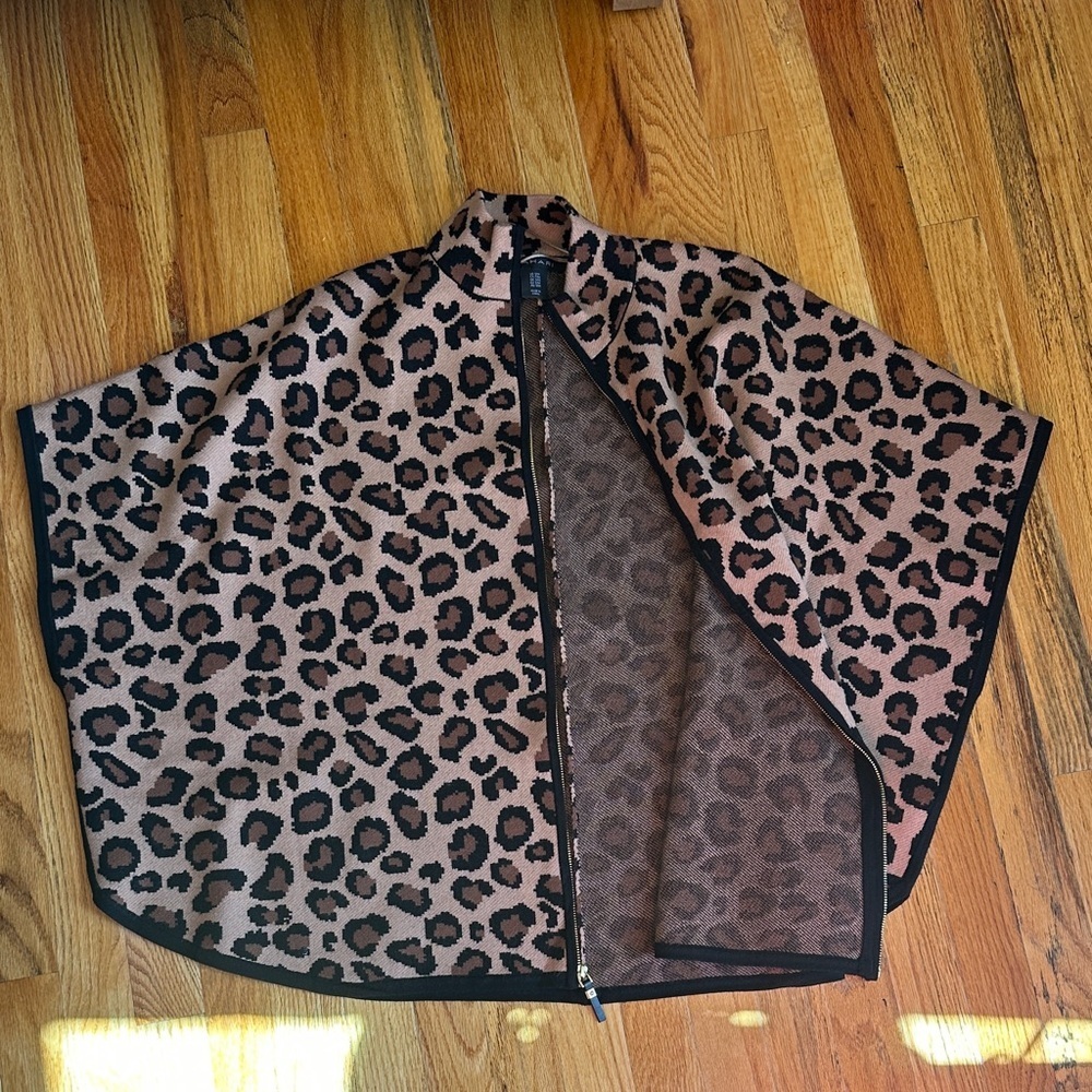 Tahari Animal Print Cape with Black Accents